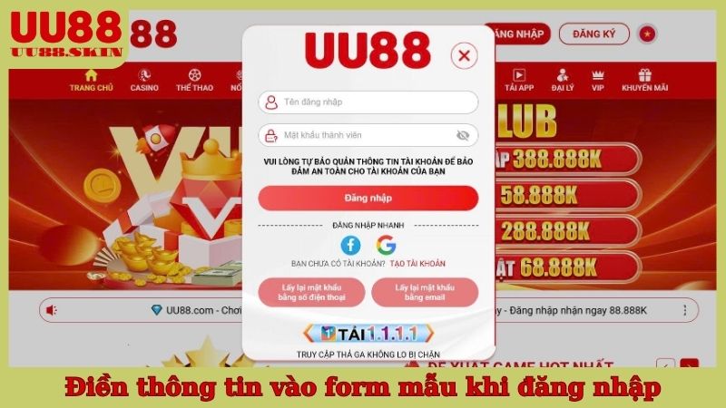 Điền thông tin vào form mẫu khi đăng nhập