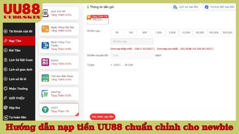 Hướng dẫn nạp tiền UU88 chuẩn chỉnh cho newbie