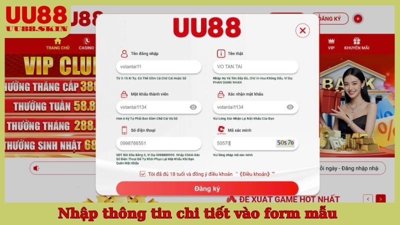 Nhập thông tin chi tiết vào form mẫu
